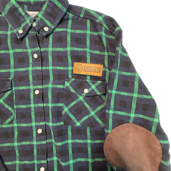 Dangerous Man Brewing Company Men Flannel Shirt Elbow Patch Pearl Bottons Size M - Picture 8 of 13